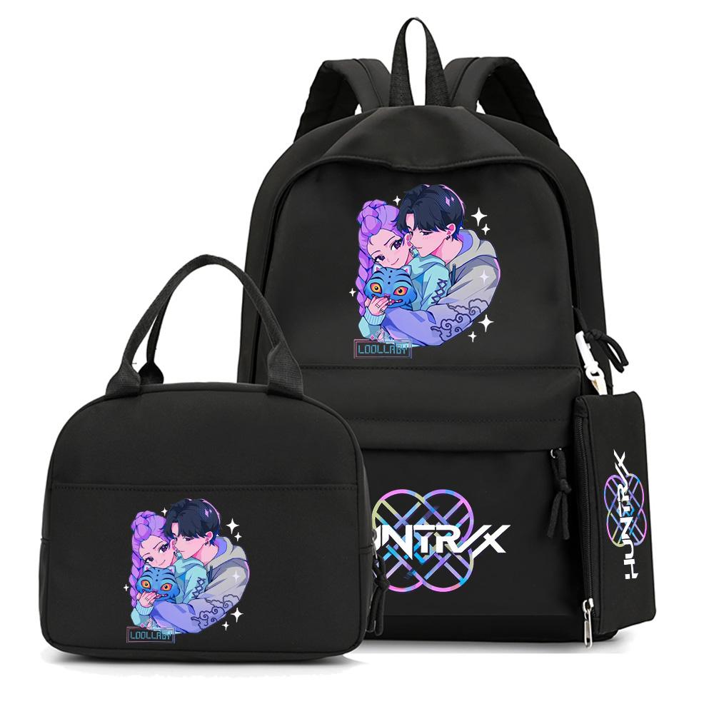 4-teiliges/Set Cartoon K-Pop bedruckter Rucksack mit Federmäppchen Handtasche für Teenager Schüler Junge Mädchen Schultasche Schultasche Große Kapazität Reisetasche Mochila