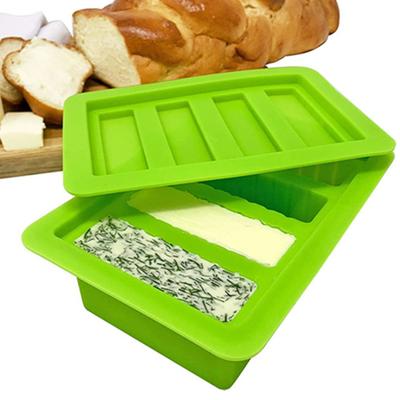 Silicone Butter Mold with Airtight Lid 4 Cavities Food Grade Homemade Butter Making Mould Refrigerator Storage Box Food Container Kitchen Supplies