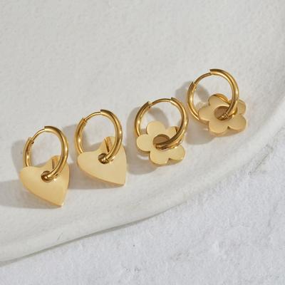 Light Luxury Love Heart Flower Hoop Earrings For Women Gold Color Stainless Steel Minimalism Fashion Charm Jewelry Gift