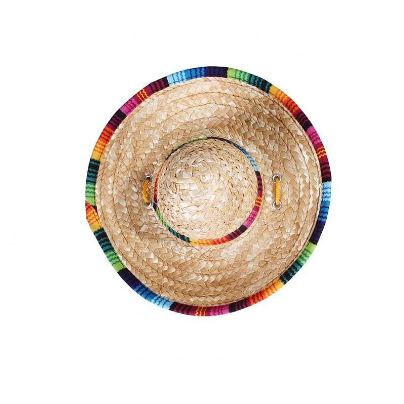 Womens Adjustable Straw Hat With Colorful Plaid Boho Chic Mexican Style Sun Beach Travel
