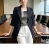 Summer Thin White Blazer Women 3/4 Sleeve Loose Fit Office Suit Jacket Elegant Business Formal Work Coat
