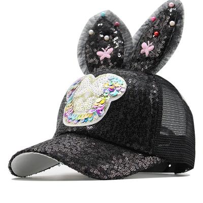 Long Eared Cartoon Baseball Cap Summer New Item Children's Mesh Cap Bead Piece Girls' Sun Hat
