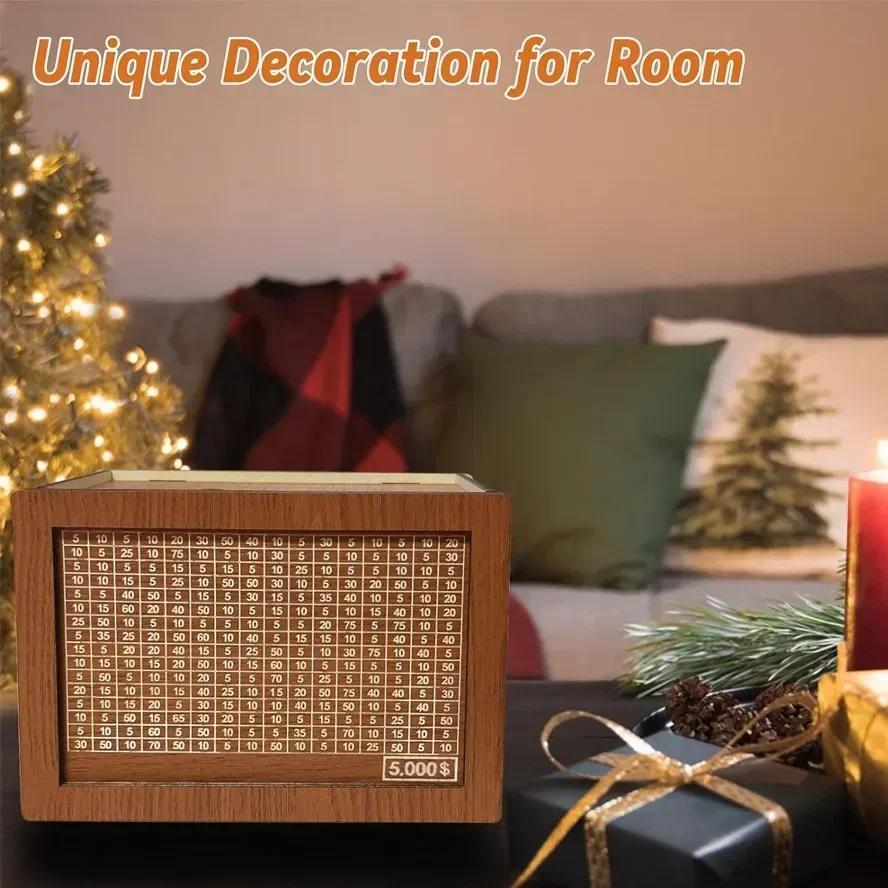 Wooden Money Box with Savings Goal and Numbers Reusable Money Storage Case for Adults Child Piggy Bank Crafts Money Saving Box