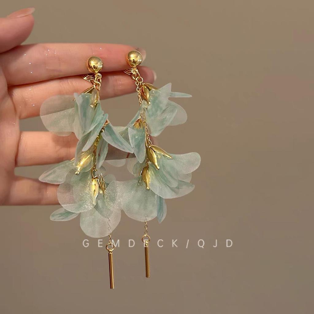 Colorful Dopamine Fabric Beaded Earrings – Women's Studs, Seaside Vacation Style, Ear Clips