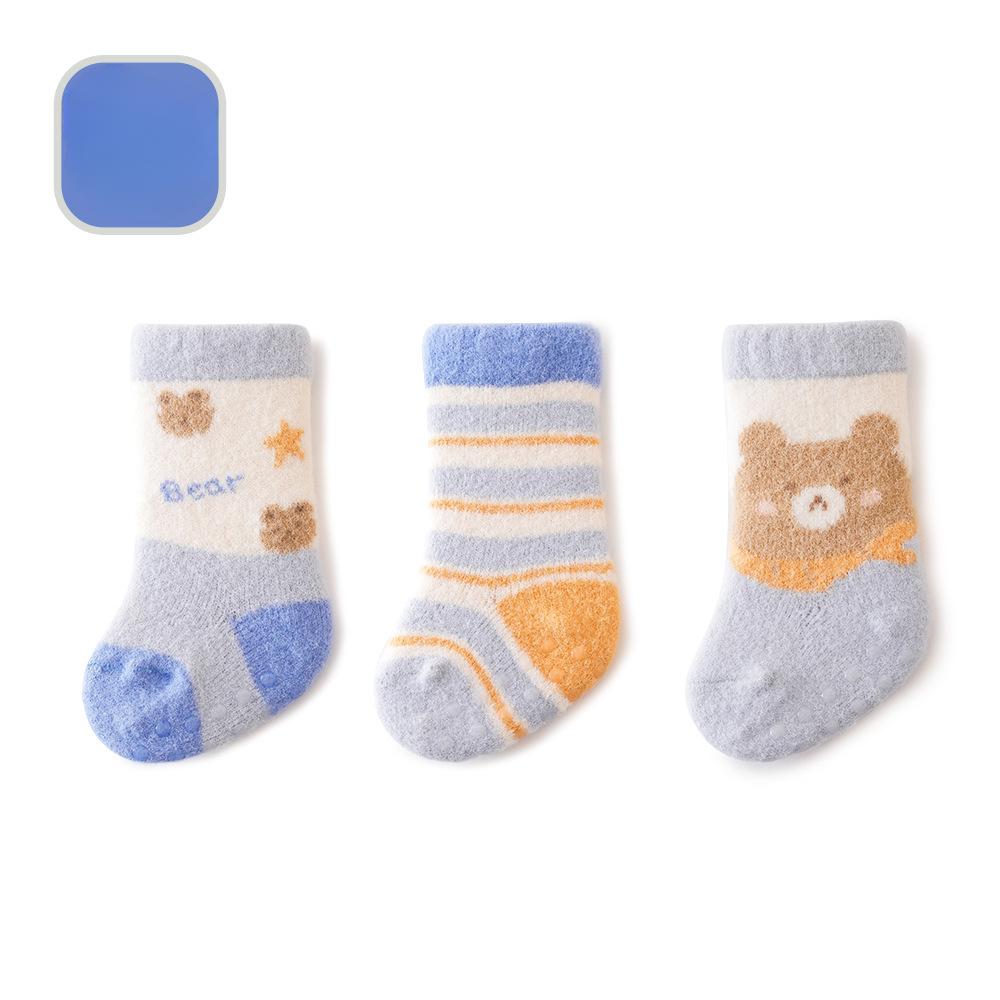 3 Pairs Of Winter Cartoon Baby Plush Socks Non-slip Dotted Floor Socks Baby Toddler Socks