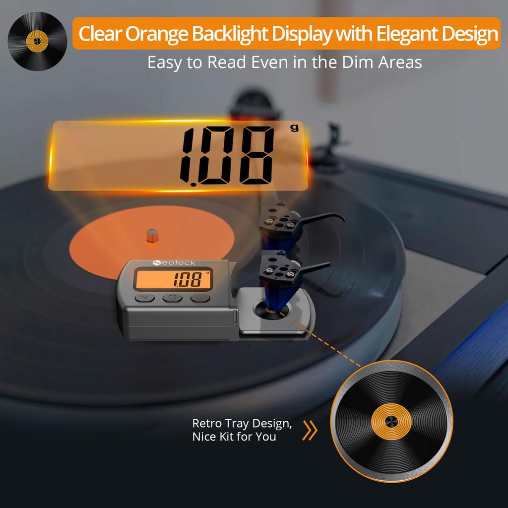 Neoteck Cântar Digital Modernizat pentru Forța Acului de Pick-up cu LCD Portocaliu 0,01g/5,00g Iluminare de Fundal(Argint)