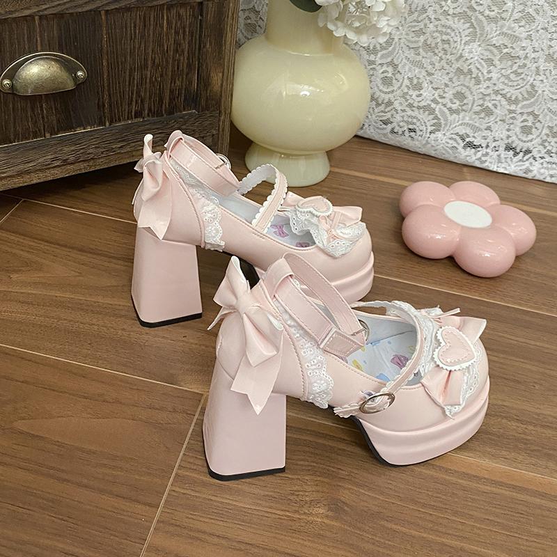 Fashion New Spring and Autumn 2025 Fashionable High-heeled Shoes for Women with Thick Heels and Bows, Versatile Mary Jane Single Shoes