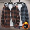 Men's Trendy Plaid Hooded Cardigan - Warm Velvet, Large Size, Casual Hong Kong Style Sweater Jacket