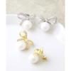 [Kobe Ventaine] VINGTAINE earrings ribbon pearl sparkle Gorgeous asymmetry accessories simple ladies P5257-S- silver
