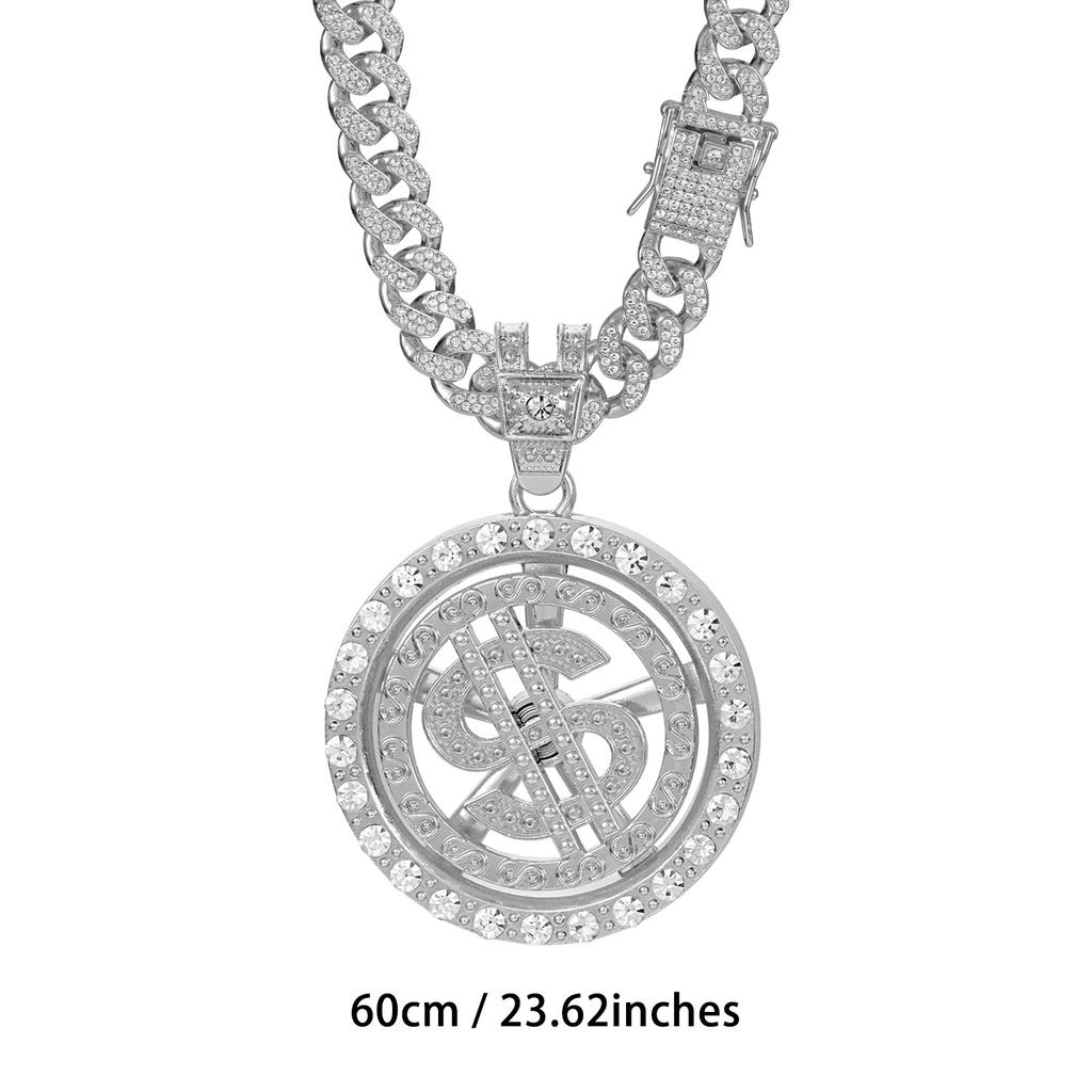 Classic 63mm Large Pendant, Rotating Dollar Sign, Hip-hop Necklace, Cuban Chain, Miami-style Large Chain