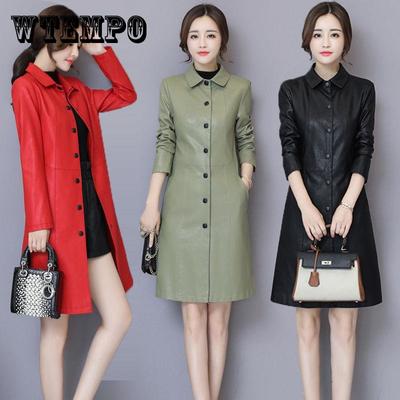 Herfst en Winter Echt Leer Dames Middellange Slim Fit en Katoen Verdikte Dunne Trenchcoat
