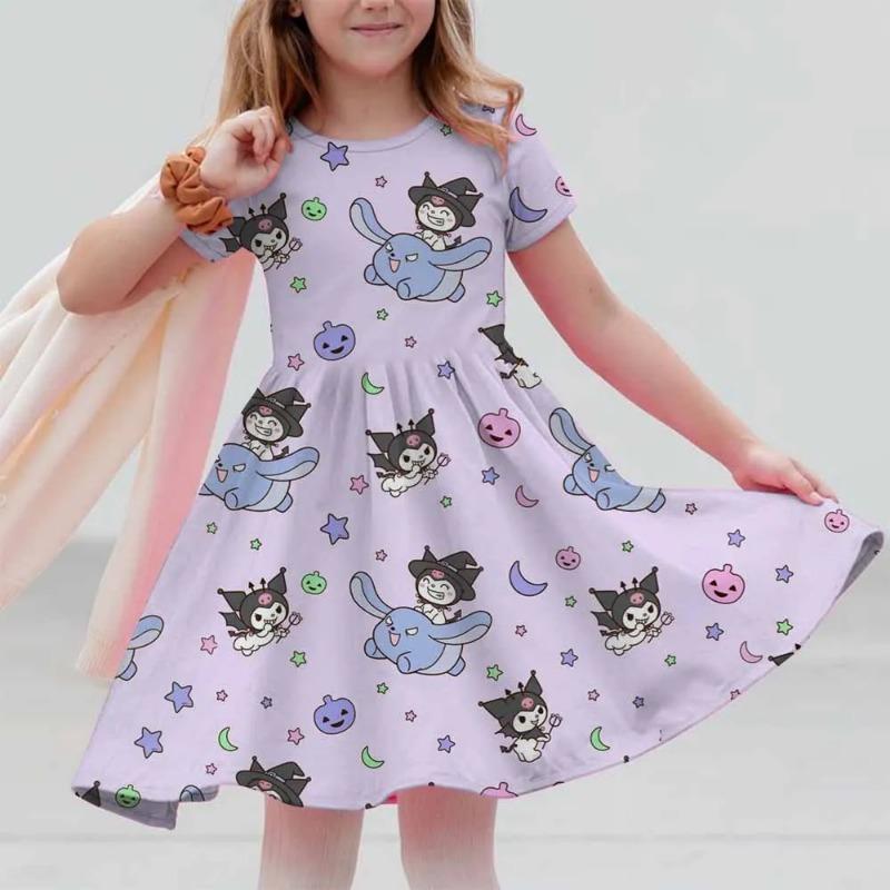 New Summer Dress Fashion Cartoon Cute Hello Kitty 3D Print Dresses Kids Short Sleeve Princess Girls Party Children Clothes