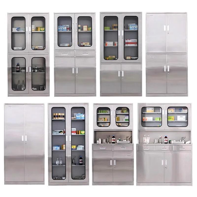 304 Stainless Steel Glass-Front Medical Cabinet