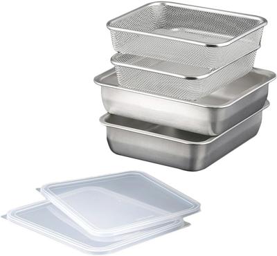Bandeja Retangular e Escorredor Tipo Largo e Profundo em Aço Inoxidável com Armazenamento Empilhável Shimomura Kikaku Ideal para Preparo de Alimentos e Imersão