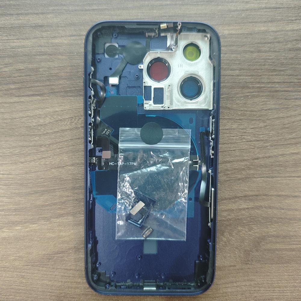 Zadní kryt pro iPhone 14 Pro až 17 Pro Předinstalované tlačítka Střední rámeček Kryt 14Pro Přestavba na 17Pro + Zásobník na SIM kartu + Flex