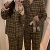 Japanese & Korean Style Couple's Plaid Lace Long-Sleeve Pajama Set