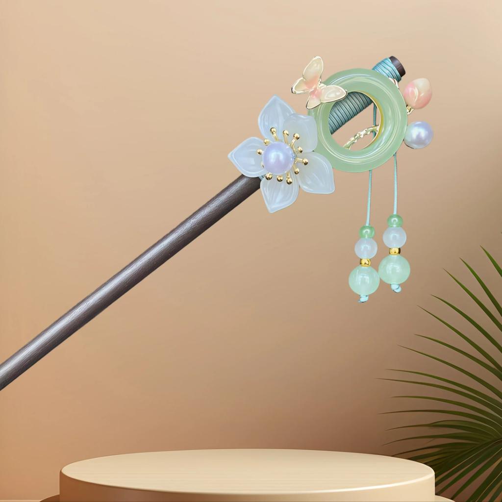 Exquisite Flower Tassel Wooden Hairpin Retro Chinese Style Handmade Floral Hair Stick Vintage Girls Women Hanfu Hair Accessories