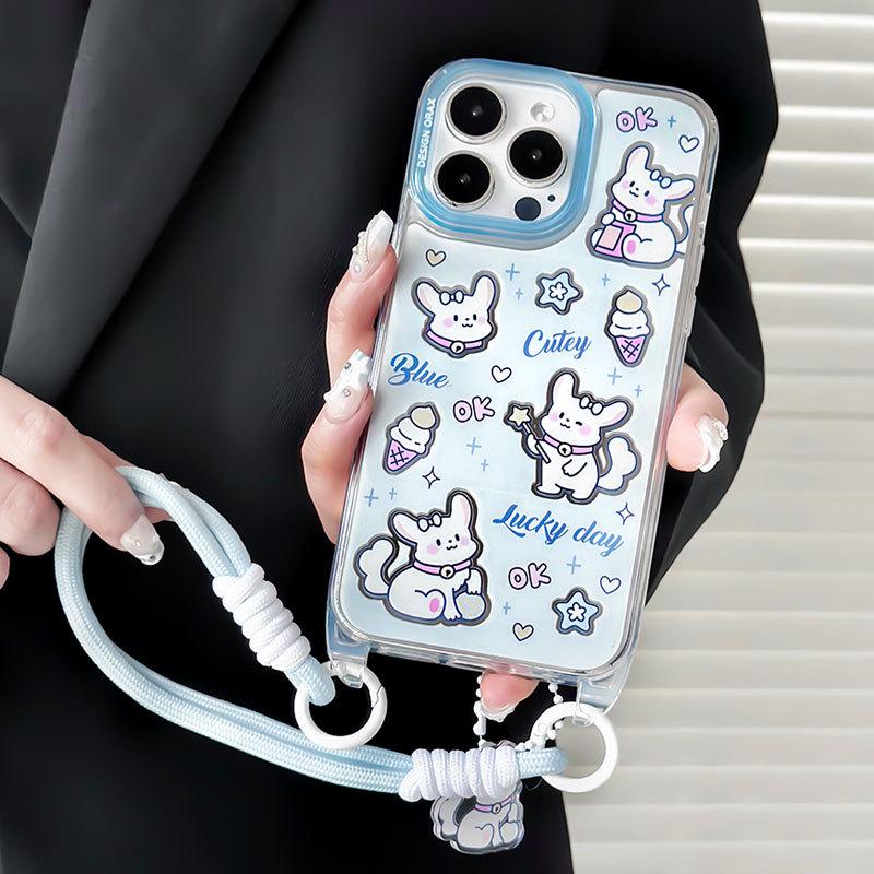 Zhitai Cartoon Lanyard Mirror Case for iPhone 12/13/14/15 Pro/16 Pro Max