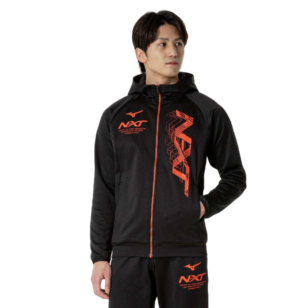 Mizuno Sweat Training 32JCB760 N-XT Hoodie, Fleece-Lined, Warm, Wear, Black,
