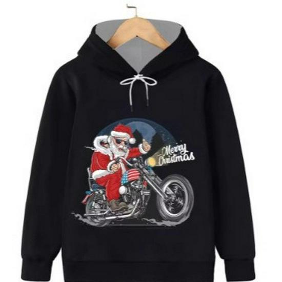 2025 Loose Fit Outdoor Sports Hoodie with 3D Santa Claus Christmas Print