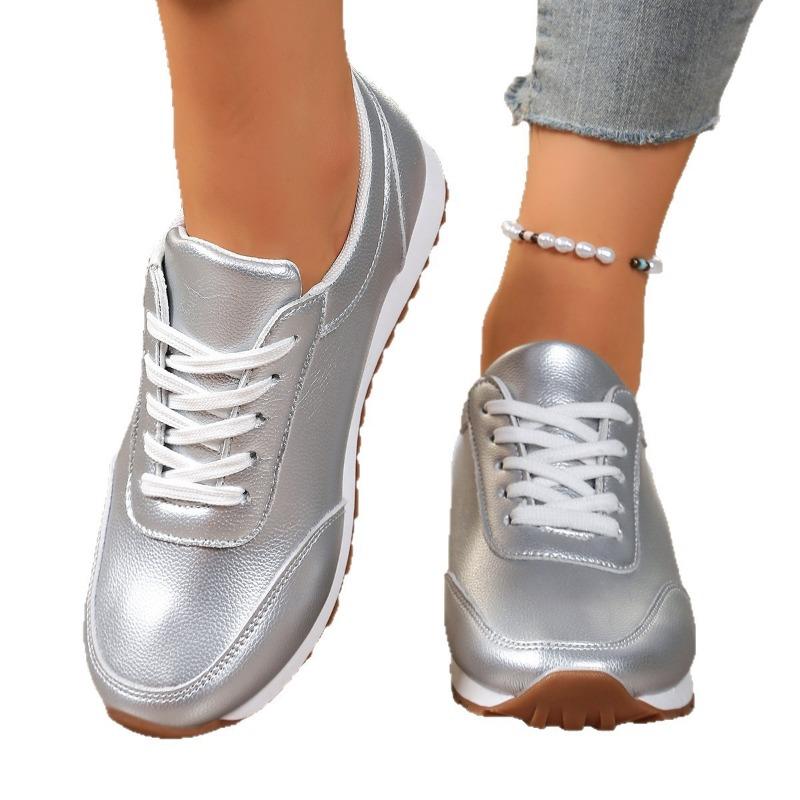 Large Size Sports Single Shoes Women's New Platform Flat Heel Round Head Lace-up Casual Women's Single Shoes Size 43