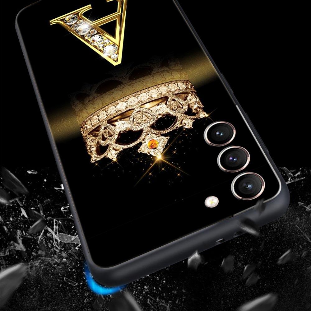 Fashion Diamond Crown Letter A Soft Phone Case For Samsung Galaxy S23 S24 S22 S21 S20 FE Ultra 5G S10 S10E S9 S8 Plus Cover