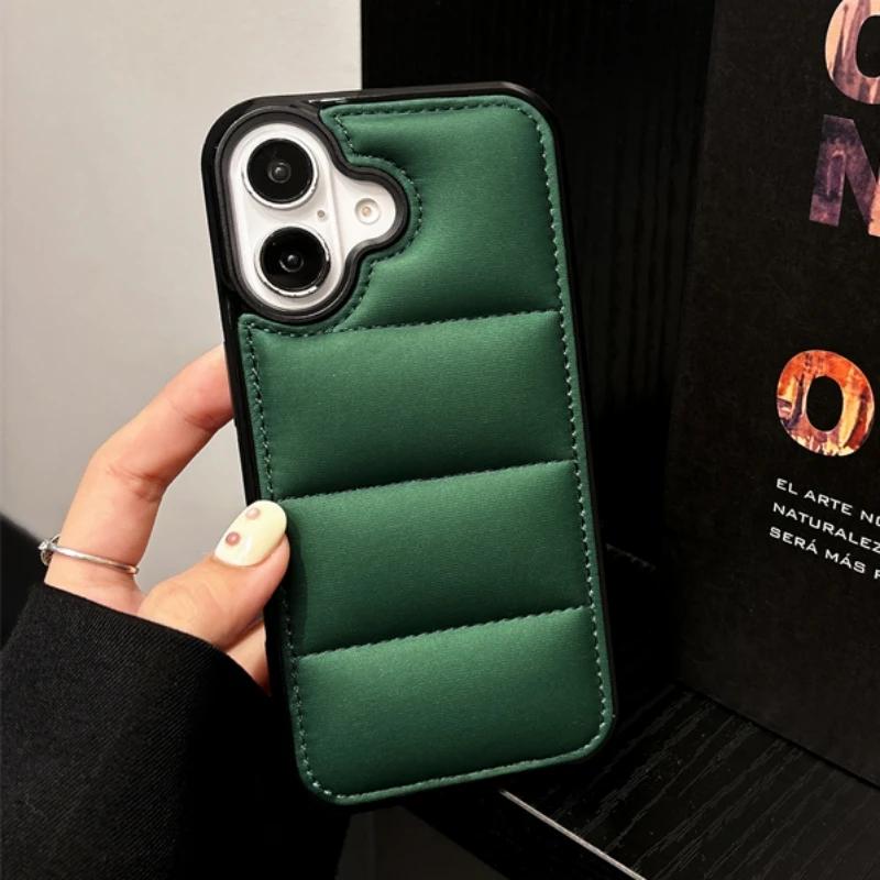 Weiche Daunenjackenstoff Handyhülle für iPhone 16 15 14 13 12 11 Pro Max 16Pro Hülle Die Puffer Winter Stoßfeste Schutzhülle