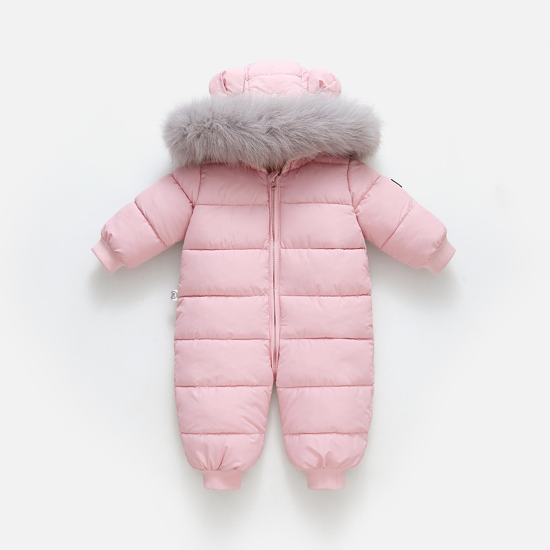 

Детский меховой комбинезон с капюшоном Водонепроницаемые сноусьюты Детские зимние комбинезоны Мальчики Девочки Пуховик 90cm розовый