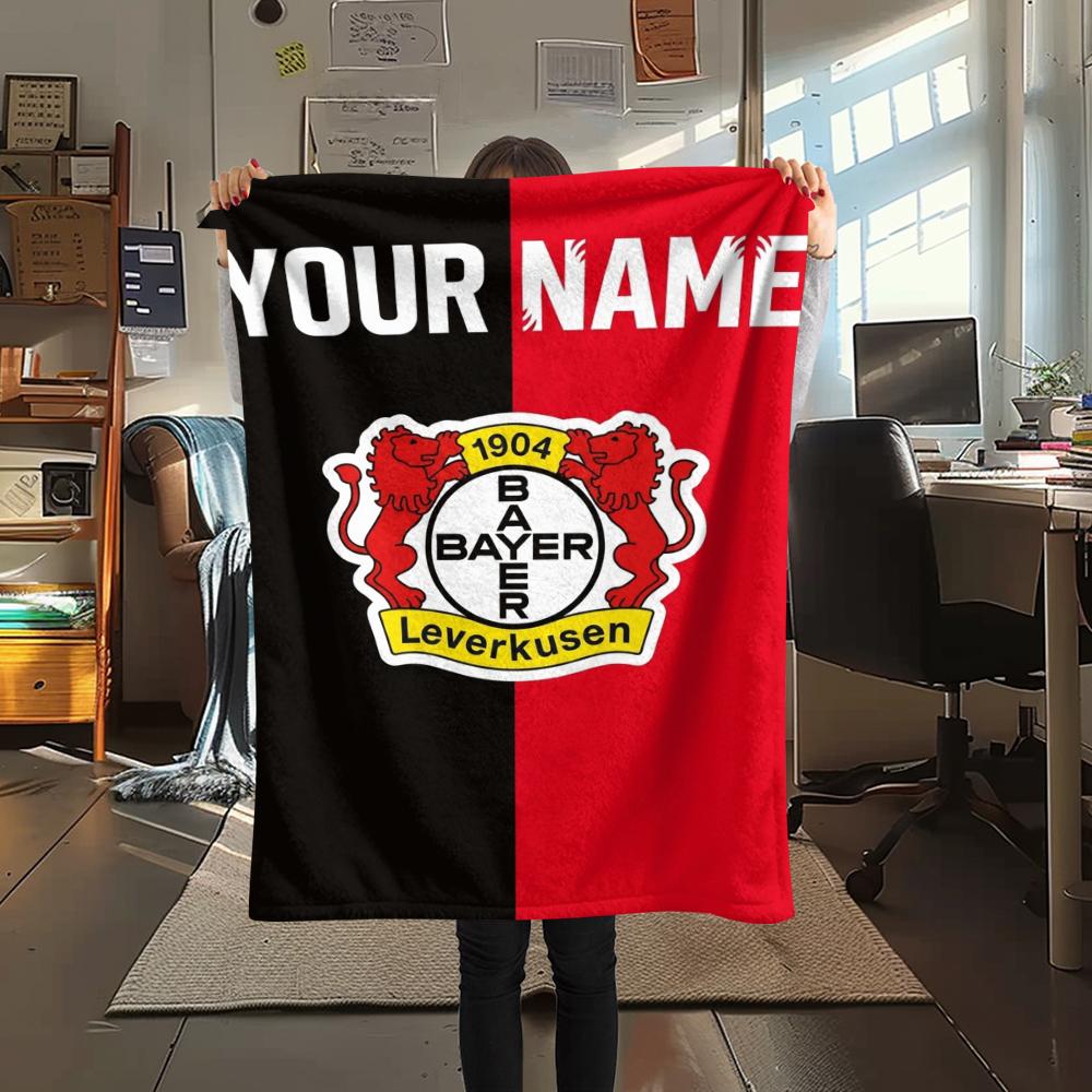 1PC Custom Name Bayer 04 Leverkusen Patterned Flannel Blanket Suitable For All Seasons for Home Decor Warmth and Comfort Gifts Holiday Present_xia