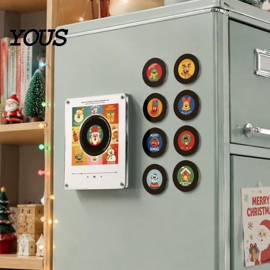Customizable Audio Message Player Programmable Vinyl Record Fridge Magnet with 9 NFC Music Records, Retro Aesthetic Magnetic Personalized Sound