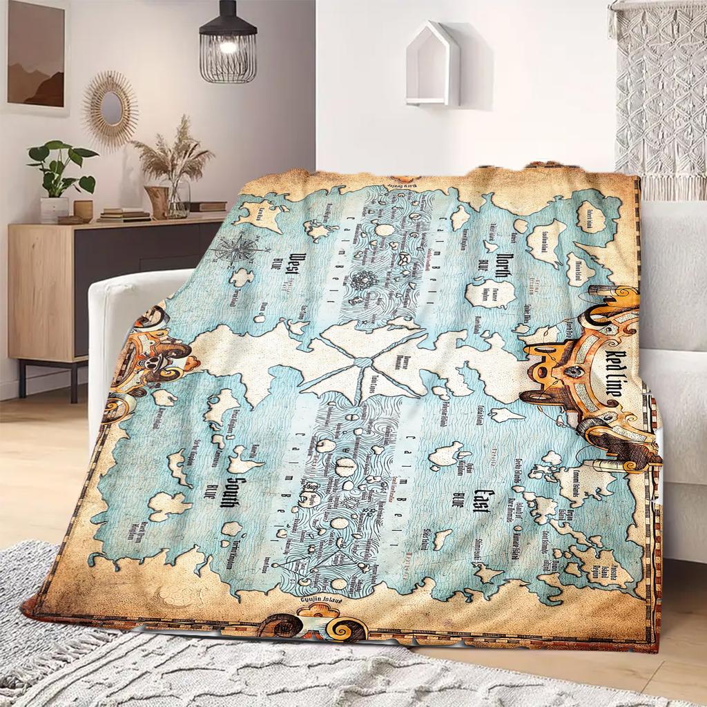 One Piece Route Map Print Blanket Warm Comfortable Flannel Blanket Suitable for Bedrooms,Sofas, Beds,Chairs 108