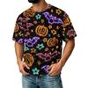 Men Casual Corduroy Short Sleeve Lightweight Breathable Round Neck Top Halloween Pattern Printed Shirt