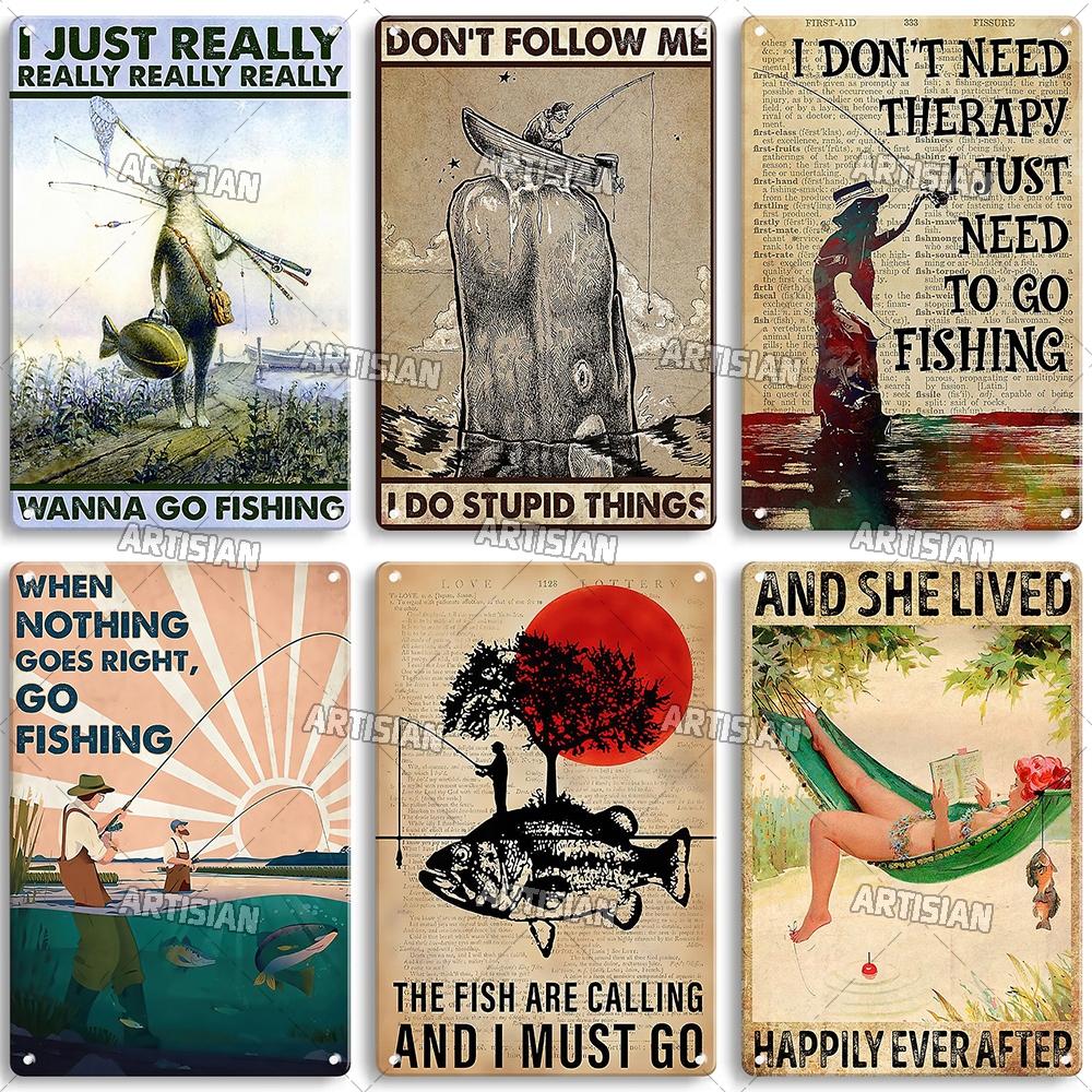 Artisian Fishing Metall-Poster, Sport, Weißblech, Köder, dekoratives Schild, Wanddekoration, Garage, Bar, Pub, Club, Hotel, Café, Küche, Zuhause