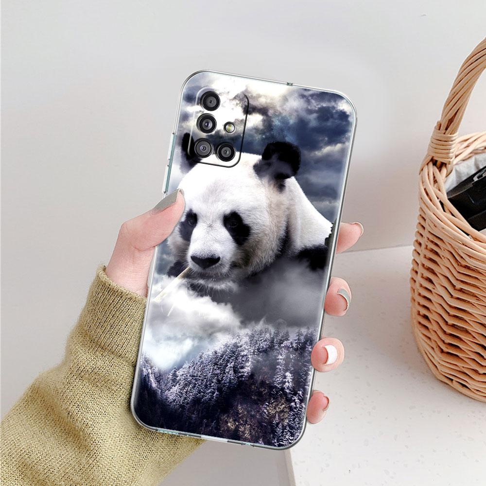 Clear Phone Case For Samsung Galaxy A51 5G A71 A21s A31 A12 A52 A41 A91 A11 A32 A72 Shockproof Soft Cover Super Cute Panda Funda