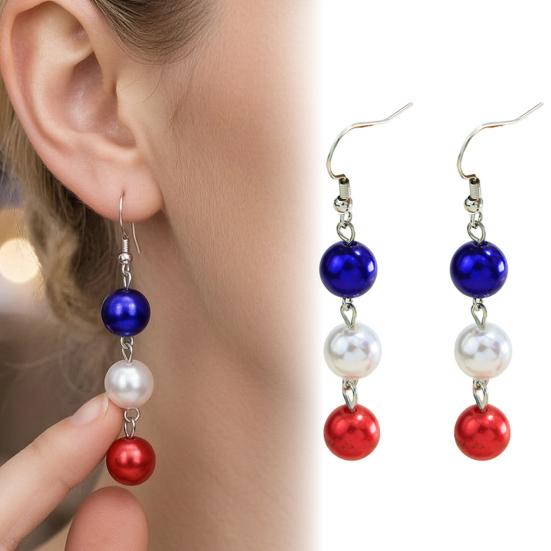 Lightweight Statement Earrings 1 Pair Independence Day for Women, Red White Blue Beads Dangle Drop Festival Party Accessories Earrings, 4th