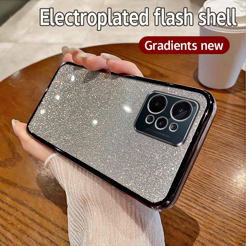 For OPPO Realme C31 Case Realme C31 Phone Case Shiny Glitter Plating Silicone Camera Lens Soft Back Cover
