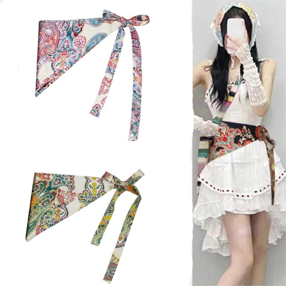 Chinese Style Ethnic Triangular Waistband Embroidered Printing Bohemia Wide Waistband  Female