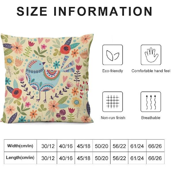 Catoon Bird Short Velvet Throw Pillow Covers 18x18 Double Sided with Zipper Decorative Pillows for Couch Cushion Sofa Outdoor