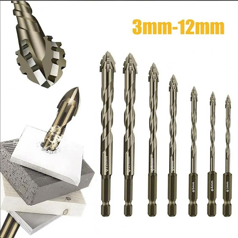 Four-Edged Eccentric Drill Bit Skewed Head High Hardness Tile Drill Bit Serrated Concrete Drill Bit Set Drilling Tool