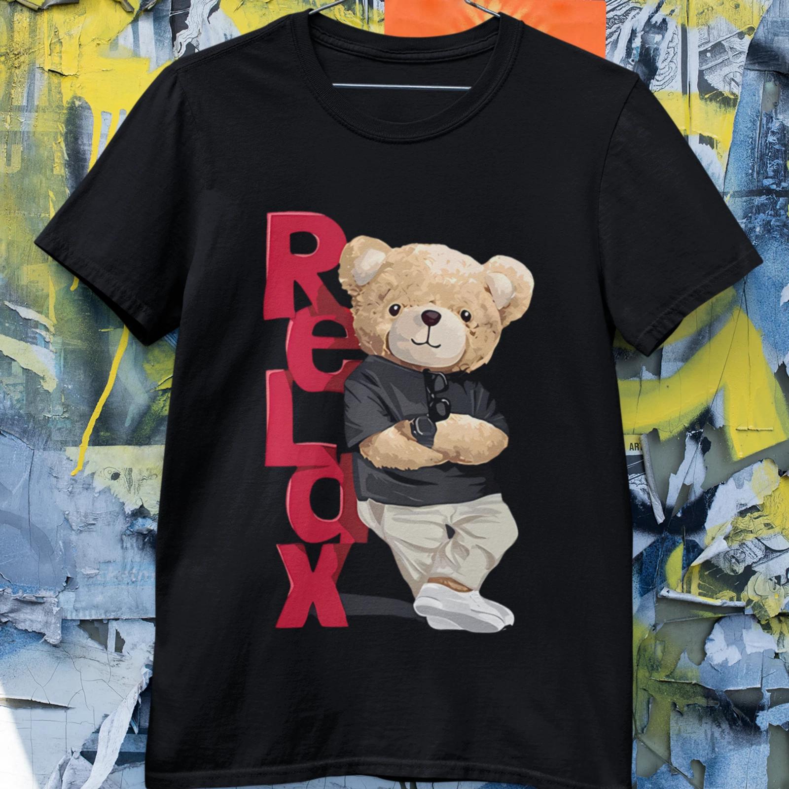 Relax Teddy Bear Graphic T-Shirt Cute Streetwear Unisex Casual Tee XS