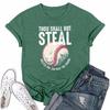 Women's Casual Baseball Print T-shirt Round Neck Pullover Short Sleeve Top