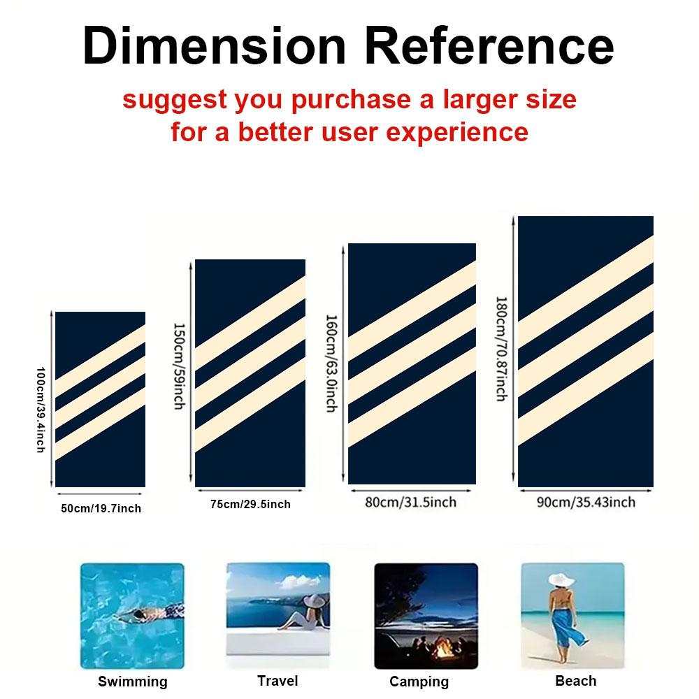 Navy Diagonal Stripe Quick Drying Bath Towel Microfiber Beach Towel Light Weight Swimming Camping Yoga Beach Out