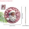 Pink Christmas Wooden Sign with Black Santa Claus Pattern - Navidad Round Sign for Door Wall Hanging Decor - Ideal Christmas Decoration
