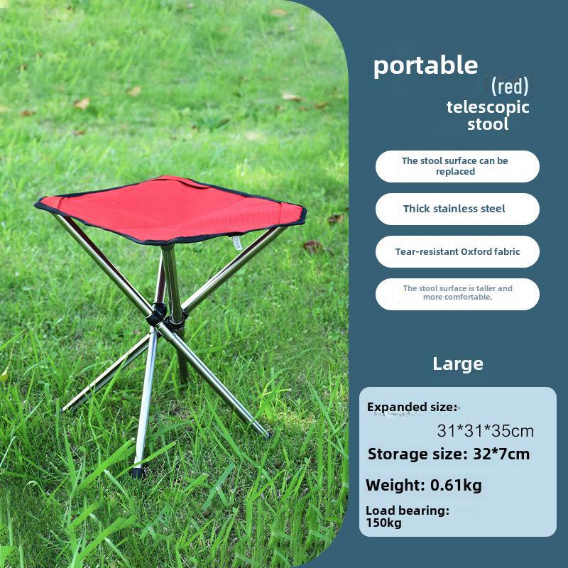 Telescopic Stainless Steel Folding Camping Stool - Portable Outdoor Chair for Fishing and Camping