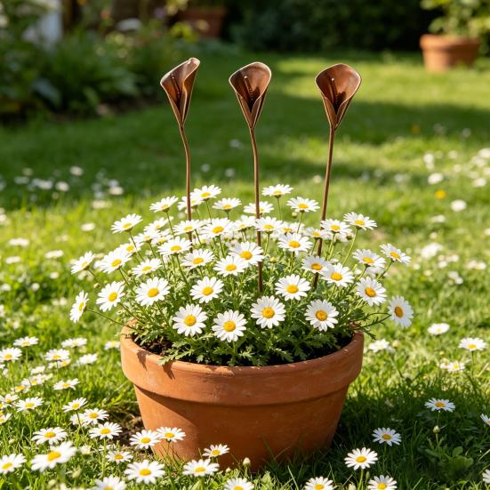 3 Pcs Rustic Metal Calla Lily Garden Stake Vintage Flower Outdoor Yard Art for Patio Lawn Garden Backyard Planter Pots Flower Beds Decor