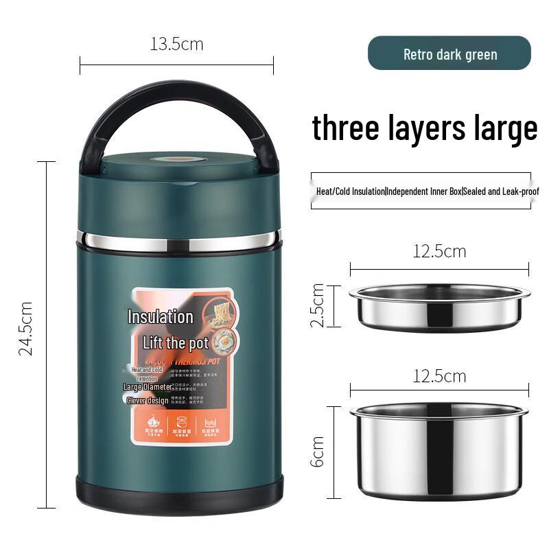 304 Stainless Steel Double-Layer Insulated Divided Lunch Box
