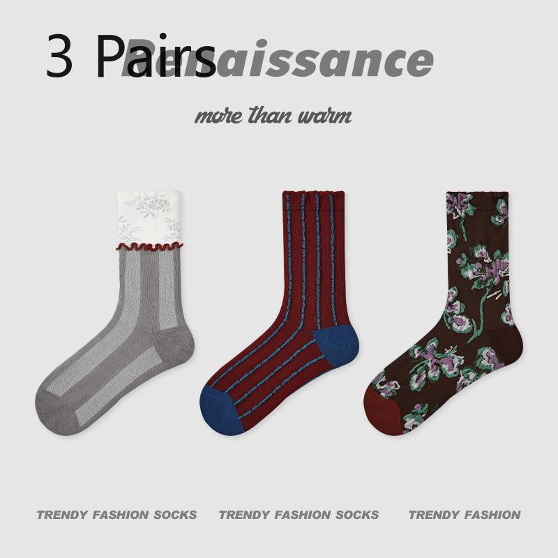 3 Pairs of Female Autumn Butterfly Flower Small Design Sense In The Tube Socks