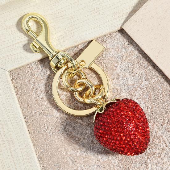 Keychain Pendant Rhinestones Inlaid Strawberry Shape Key Chain with Lobster Clasp Bag Charm Backpack Pendant Accessory