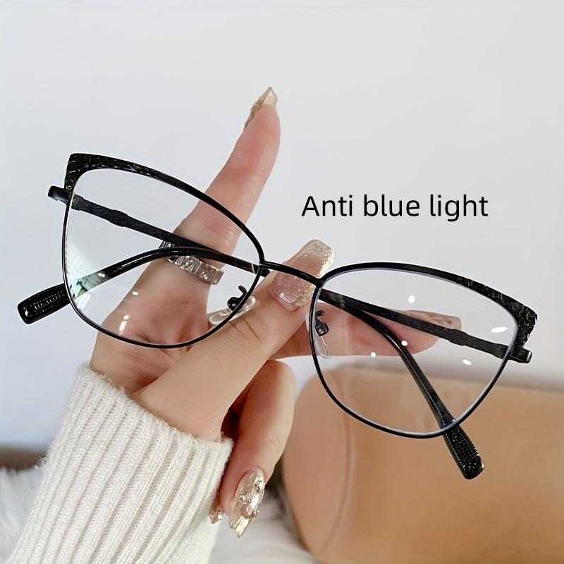 1Pcs Fashionable New Cat Eye Frame Women'S Trendy Metal European And American Flat Mirror Color Changing Anti Blue Light Glasses