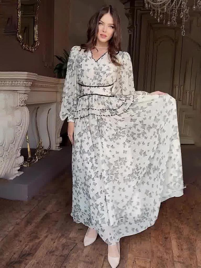 Elegant V-neck Waist-Cinching Long Summer Dress for Women - 2025 European & American Style